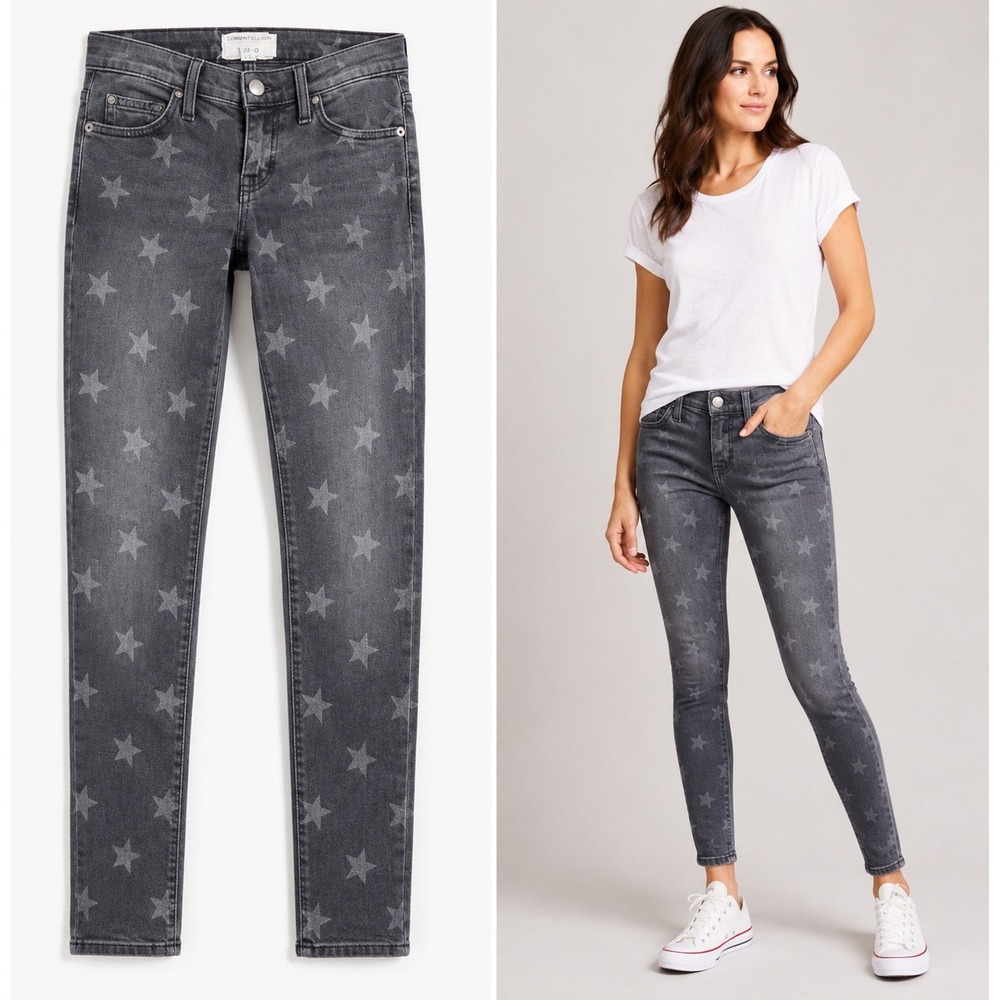 Current Elliott The Stiletto Jeans Size 00 23 Gray Northern Stars Skinny Cropped